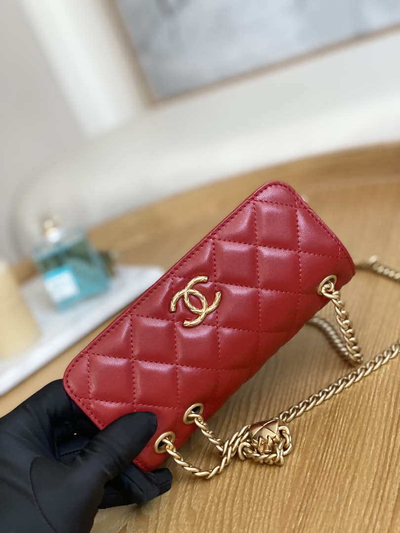 Chanel AP3047 FLAP Phone Holder With Chain Red Lambskin - Default Title - View 3
