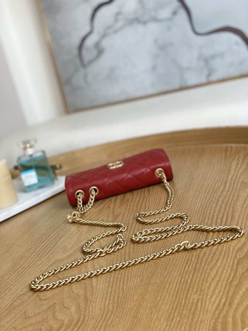Chanel AP3047 FLAP Phone Holder With Chain Red Lambskin
