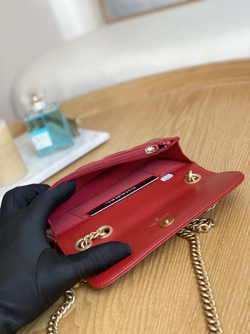 Chanel AP3047 FLAP Phone Holder With Chain Red Lambskin - Default Title - View 9