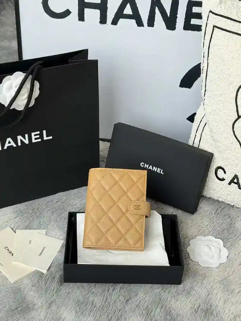 Chanel AP3196 Classic Passport Wallet Hold Calfskin Apricot