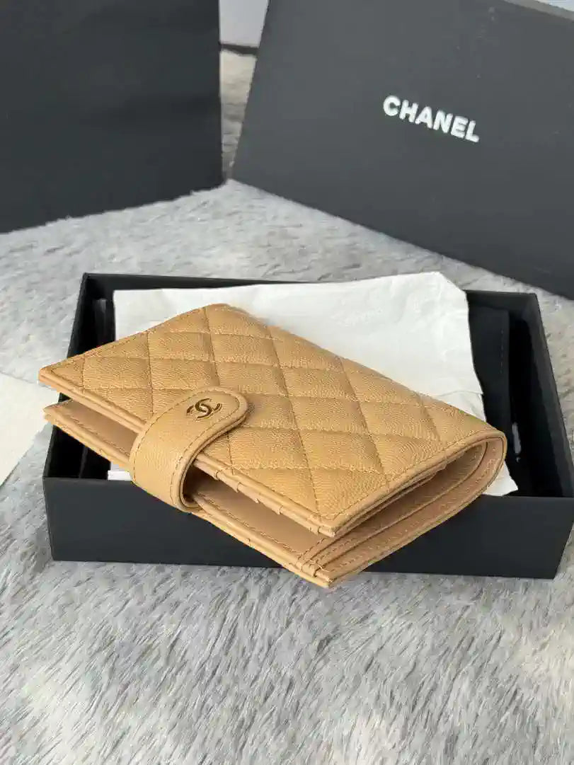 Chanel AP3196 Classic Passport Wallet Hold Calfskin Apricot