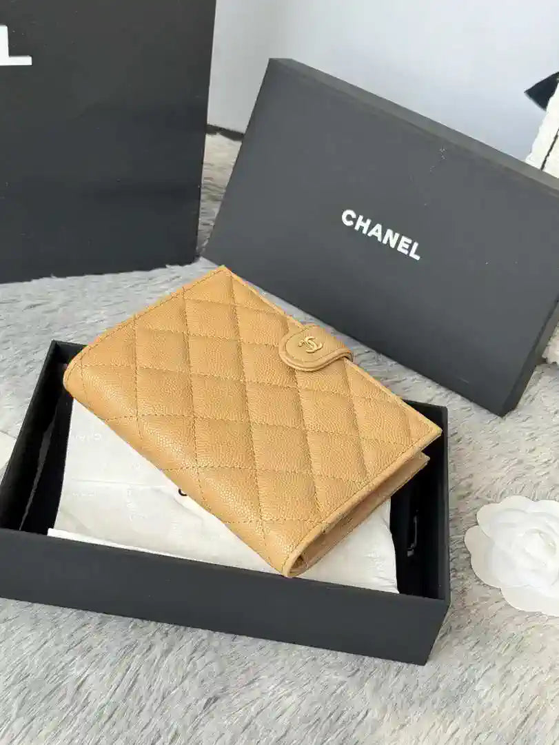 Chanel AP3196 Classic Passport Wallet Hold Calfskin Apricot
