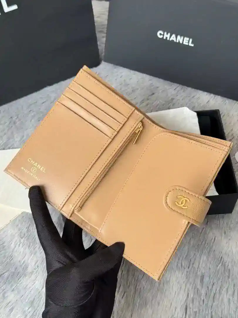 Chanel AP3196 Classic Passport Wallet Hold Calfskin Apricot