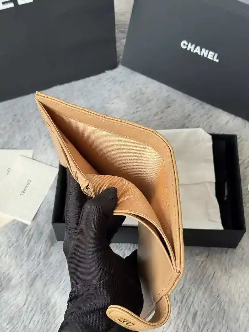 Chanel AP3196 Classic Passport Wallet Hold Calfskin Apricot