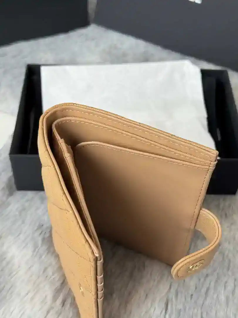 Chanel AP3196 Classic Passport Wallet Hold Calfskin Apricot
