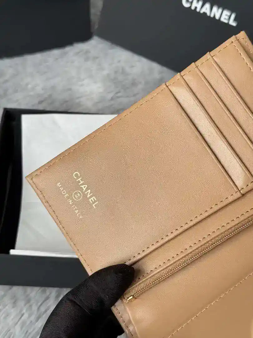 Chanel AP3196 Classic Passport Wallet Hold Calfskin Apricot