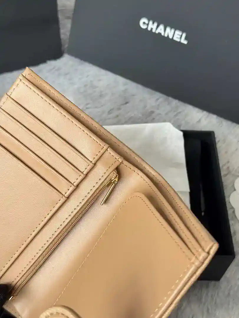 Chanel AP3196 Classic Passport Wallet Hold Calfskin Apricot