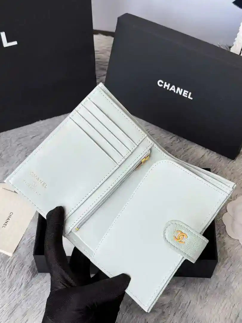Chanel AP3196 Classic Passport Wallet Hold Calfskin light blue