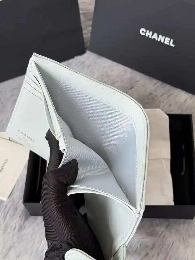 Chanel AP3196 Classic Passport Wallet Hold Calfskin light blue