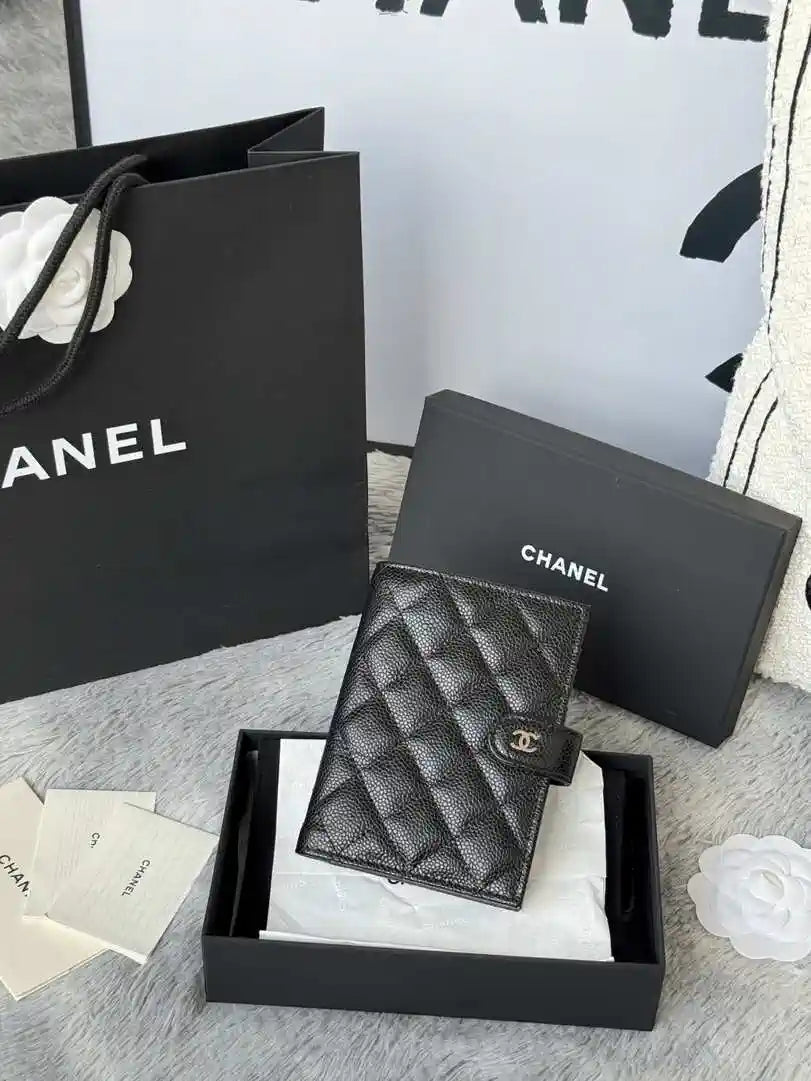 Chanel AP3196 Classic Passport Wallet Hold Rough ball Calfskin Black