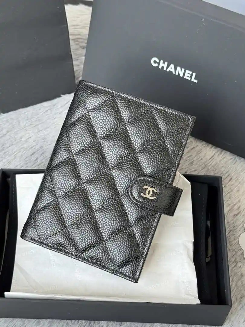 Chanel AP3196 Classic Passport Wallet Hold Rough ball Calfskin Black
