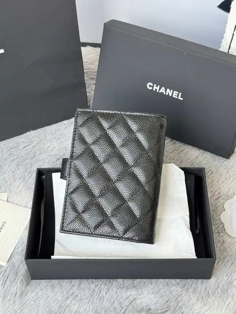 Chanel AP3196 Classic Passport Wallet Hold Rough ball Calfskin Black