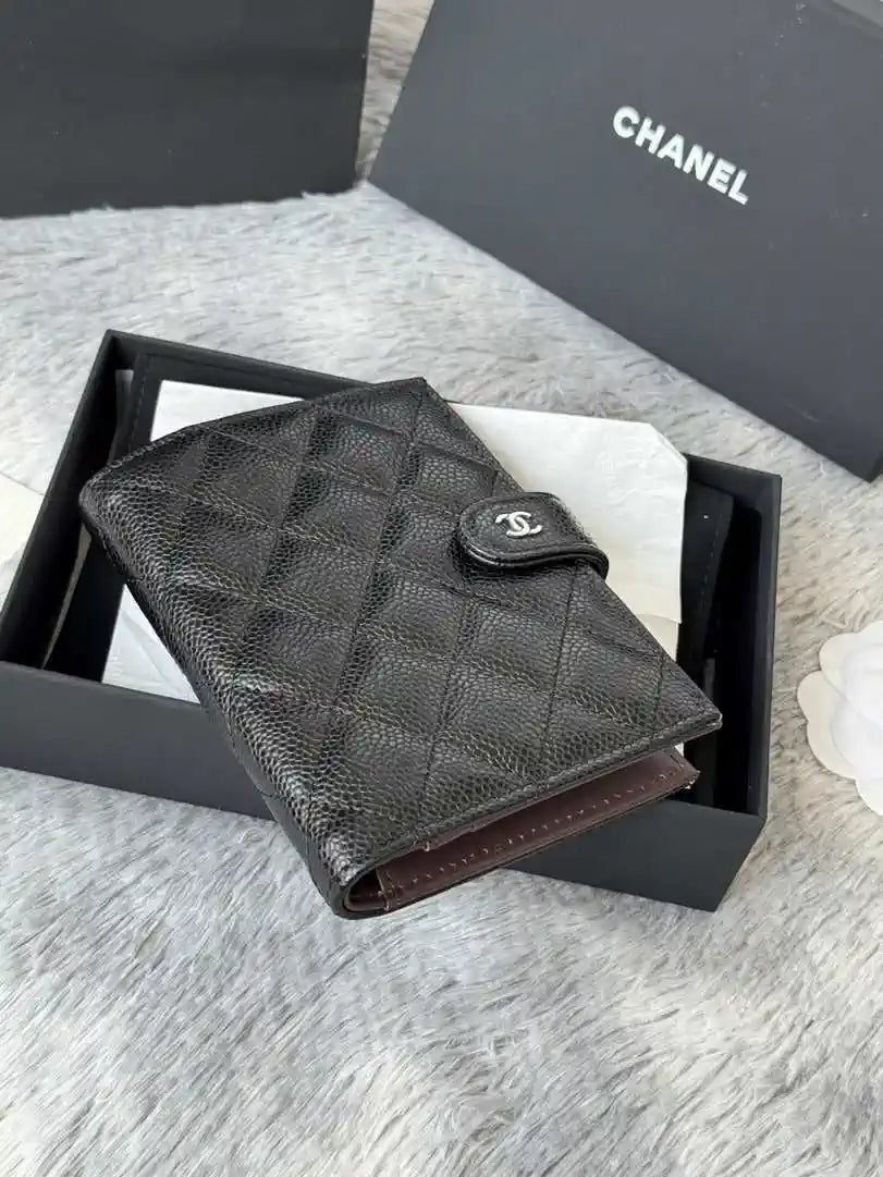 Chanel AP3196 Classic Passport Wallet Hold Rough ball Calfskin Black