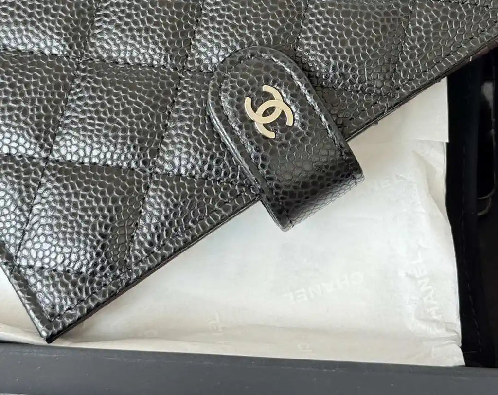 Chanel AP3196 Classic Passport Wallet Hold Rough ball Calfskin Black