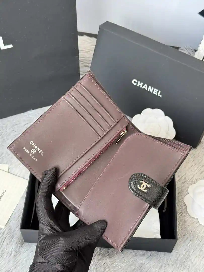 Chanel AP3196 Classic Passport Wallet Hold Rough ball Calfskin Black