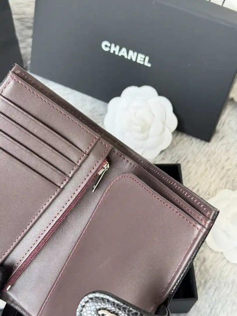 Chanel AP3196 Classic Passport Wallet Hold Rough ball Calfskin Black