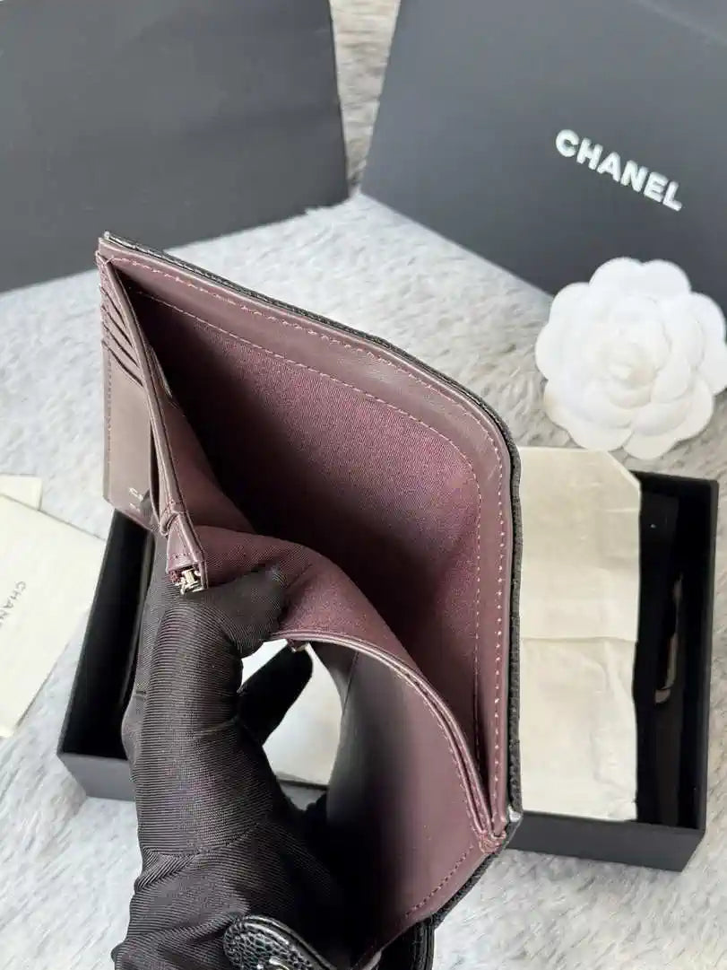 Chanel AP3196 Classic Passport Wallet Hold Rough ball Calfskin Black