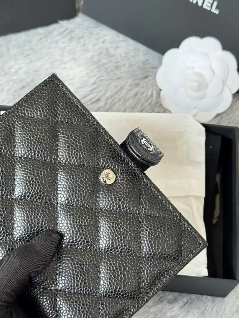 Chanel AP3196 Classic Passport Wallet Hold Rough ball Calfskin Black