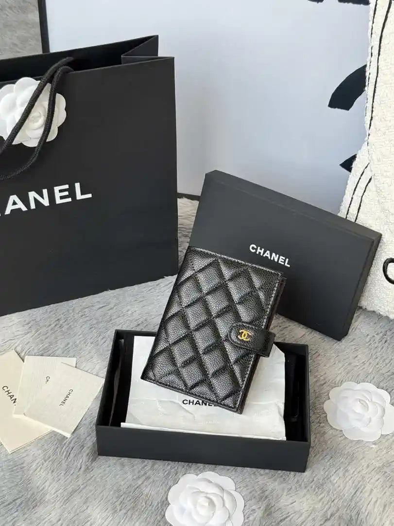 Chanel AP3196 Classic Passport Wallet Hold Rough ball Calfskin Black