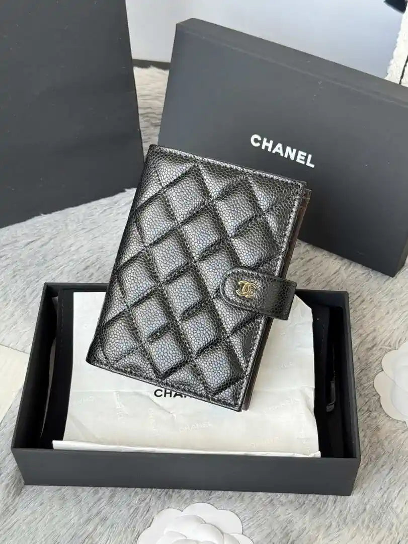 Chanel AP3196 Classic Passport Wallet Hold Rough ball Calfskin Black