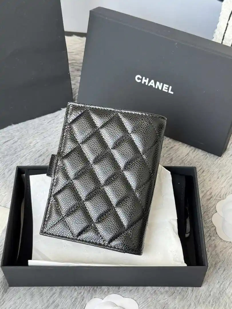 Chanel AP3196 Classic Passport Wallet Hold Rough ball Calfskin Black
