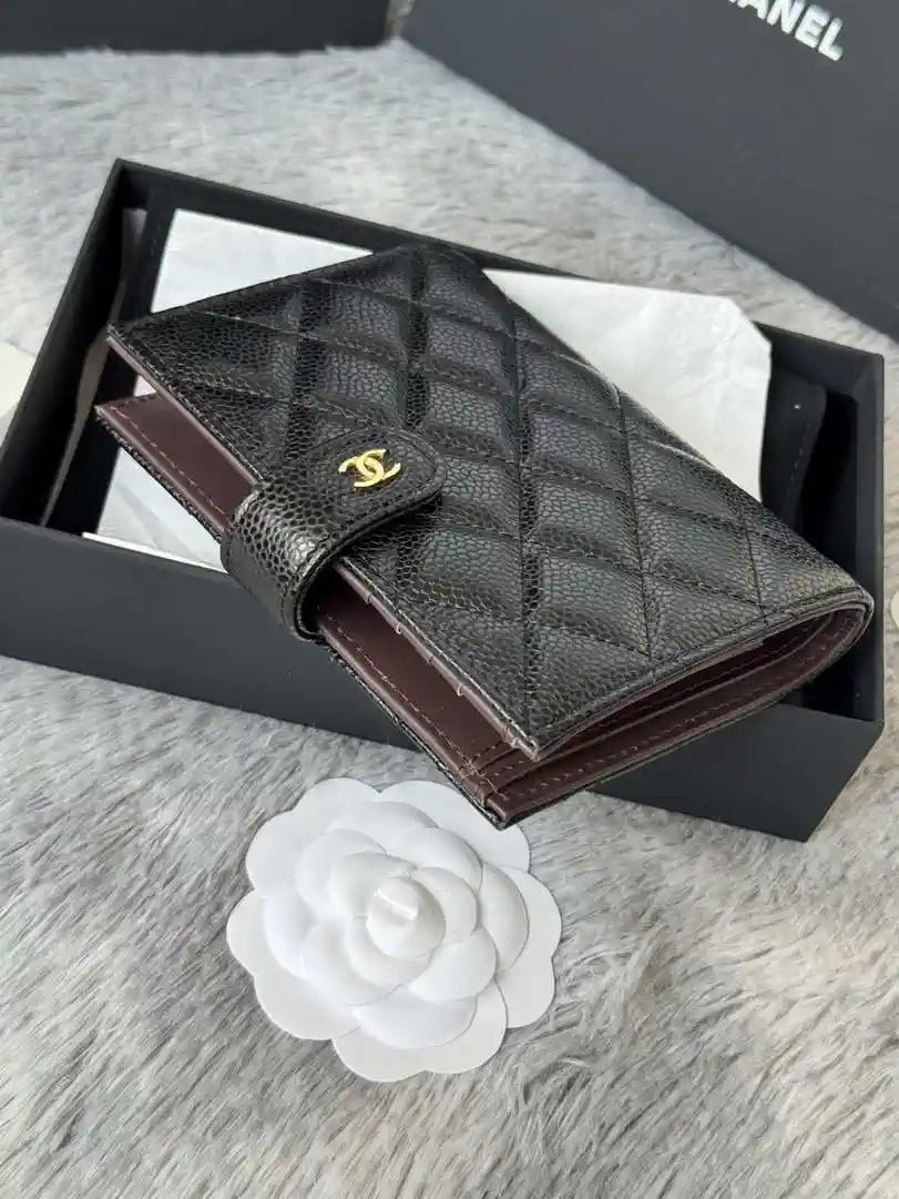 Chanel AP3196 Classic Passport Wallet Hold Rough ball Calfskin Black