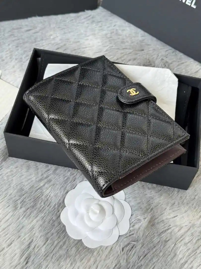 Chanel AP3196 Classic Passport Wallet Hold Rough ball Calfskin Black