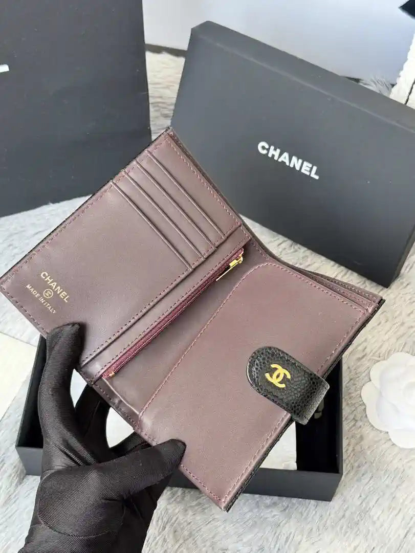 Chanel AP3196 Classic Passport Wallet Hold Rough ball Calfskin Black