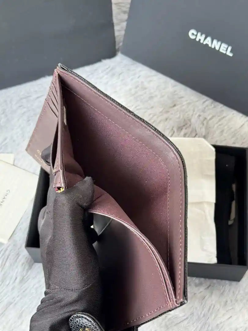 Chanel AP3196 Classic Passport Wallet Hold Rough ball Calfskin Black