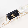 Chanel AP3207 Phone Holder With Chain shiny Lambskin & Gold-Tone Metal black - Default Title - View 1