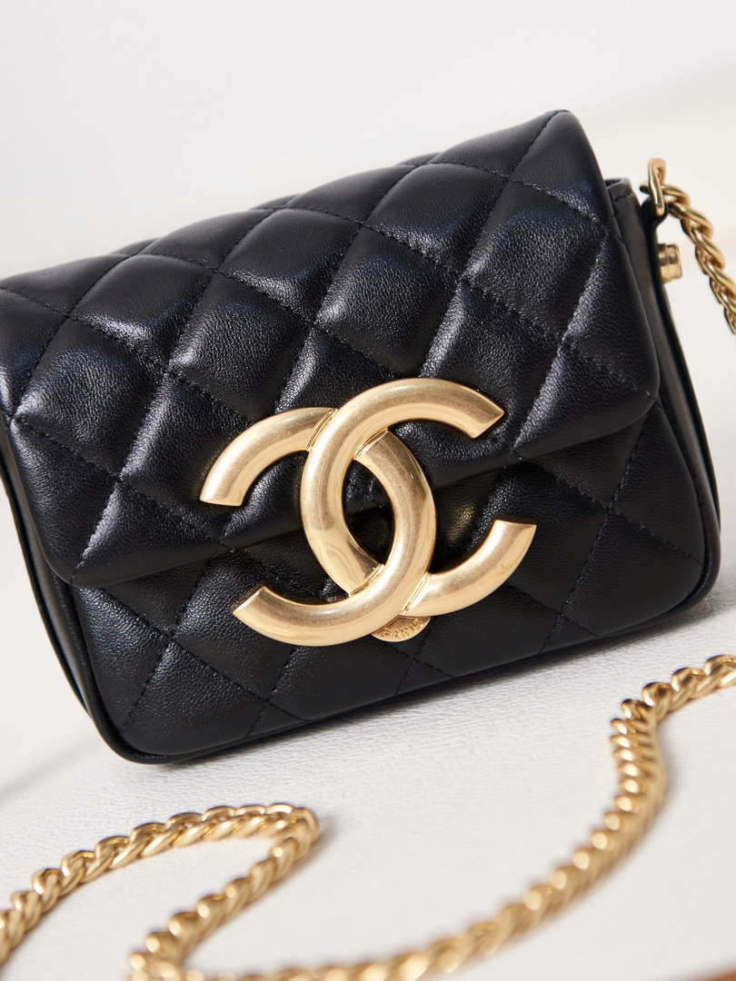 Chanel AP3208 Mini Flap bag With Chain shiny Lambskin & Gold-Tone Metal Black - Default Title - View 2