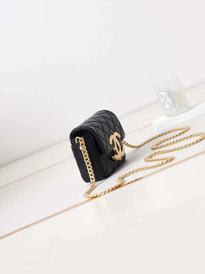 Chanel AP3208 Mini Flap bag With Chain shiny Lambskin & Gold-Tone Metal Black - Default Title - View 3