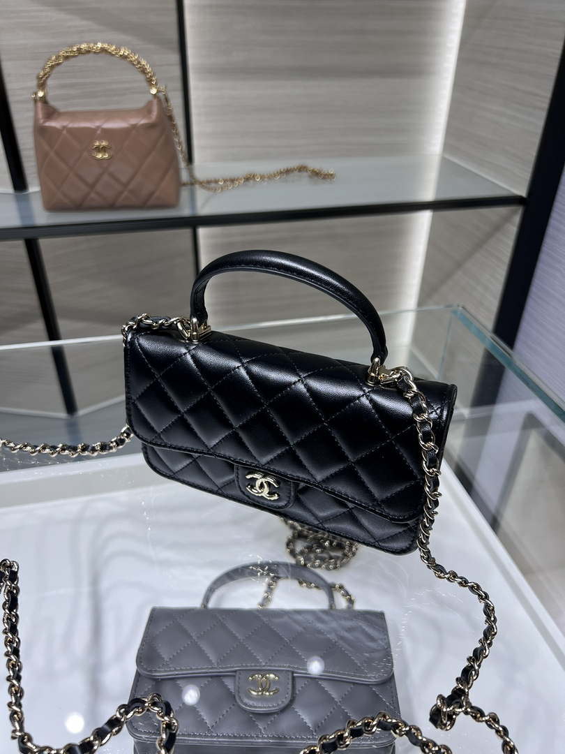 Chanel AP3226 Phone Holder with Chain Lambskin & Gold-Tone Metal Black