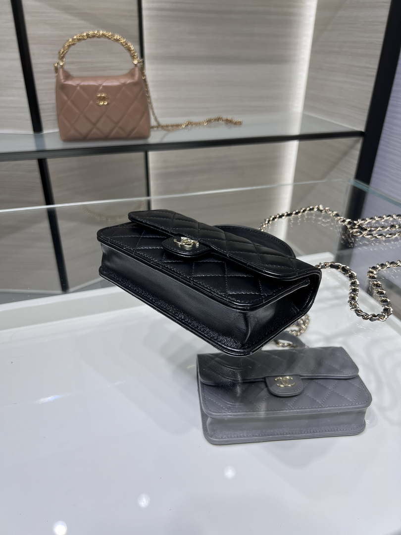 Chanel AP3226 Phone Holder with Chain Lambskin & Gold-Tone Metal Black