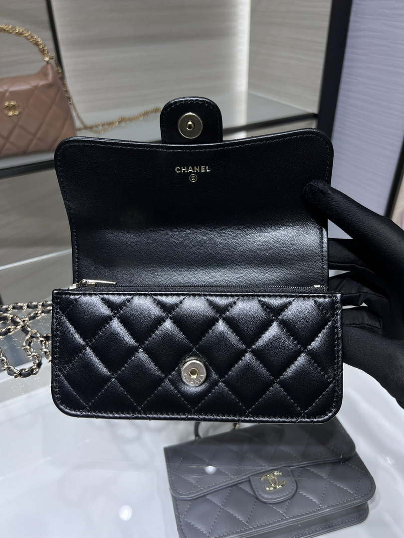 Chanel AP3226 Phone Holder with Chain Lambskin & Gold-Tone Metal Black