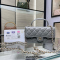 Chanel AP3226 Phone Holder with Chain Lambskin & Gold-Tone Metal Gray - Default Title - View 1