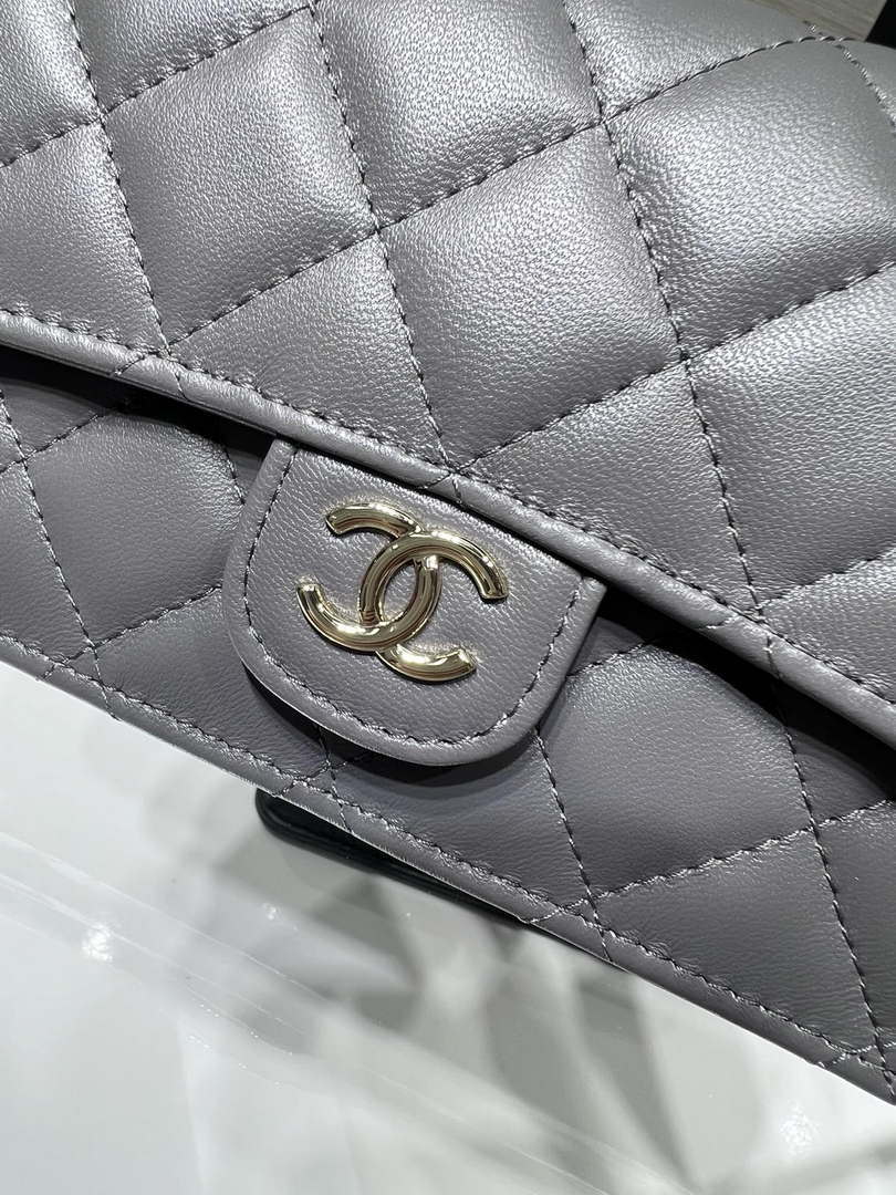 Chanel AP3226 Phone Holder with Chain Lambskin & Gold-Tone Metal Gray