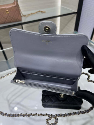 Chanel AP3226 Phone Holder with Chain Lambskin & Gold-Tone Metal Gray - Default Title - View 8