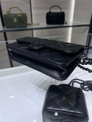 Chanel AP3226 Phone Holder with Chain Lambskin & Black-Tone Metal Black - Default Title - View 4