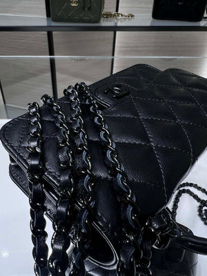 Chanel AP3226 Phone Holder with Chain Lambskin & Black-Tone Metal Black - Default Title - View 6