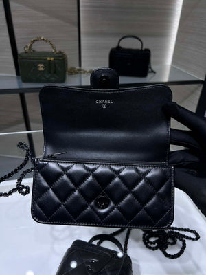 Chanel AP3226 Phone Holder with Chain Lambskin & Black-Tone Metal Black - Default Title - View 7