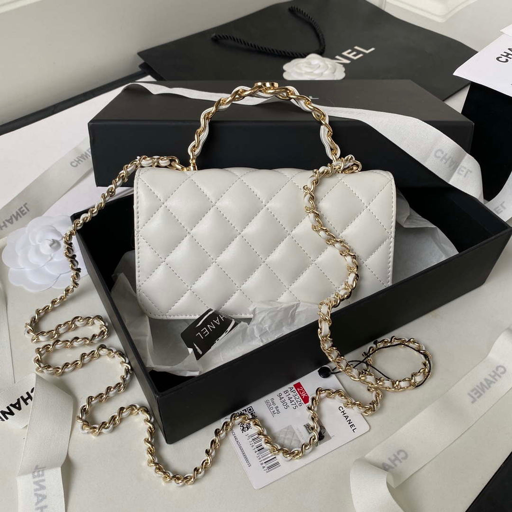 Chanel Phone Holder with Chain CC Lambskin & Gold-Tone Metal AP3226 White