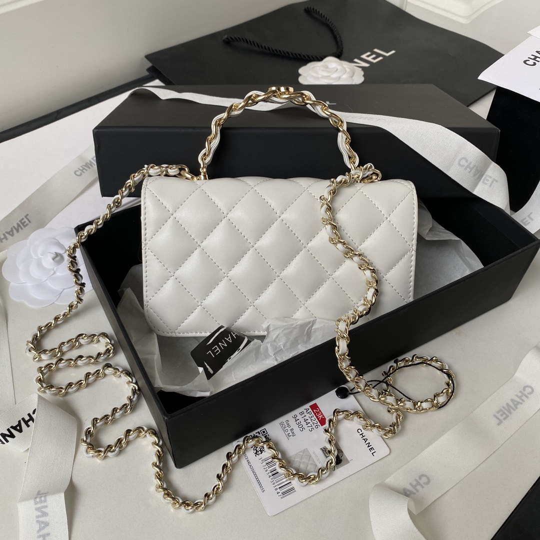 Chanel Phone Holder with Chain CC Lambskin & Gold-Tone Metal AP3226 White