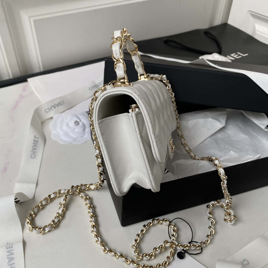 Chanel Phone Holder with Chain CC Lambskin & Gold-Tone Metal AP3226 White - Default Title - View 5
