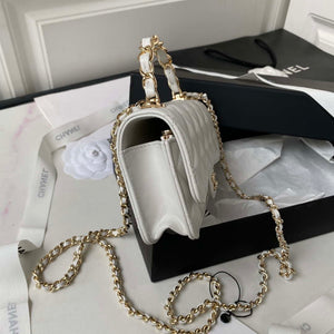 Chanel Phone Holder with Chain CC Lambskin & Gold-Tone Metal AP3226 White - Default Title - View 5