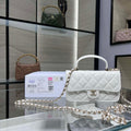 Chanel AP3226 Phone Holder with Chain Lambskin & Gold-Tone Metal White - Default Title - View 1