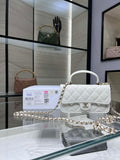 Chanel AP3226 Phone Holder with Chain Lambskin & Gold-Tone Metal White