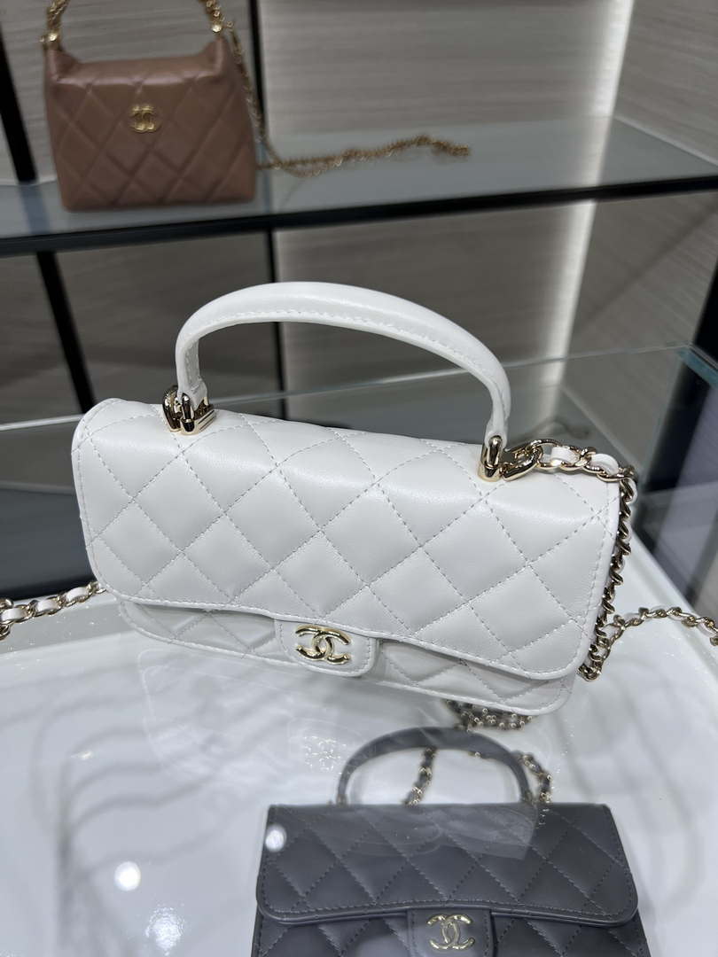 Chanel AP3226 Phone Holder with Chain Lambskin & Gold-Tone Metal White