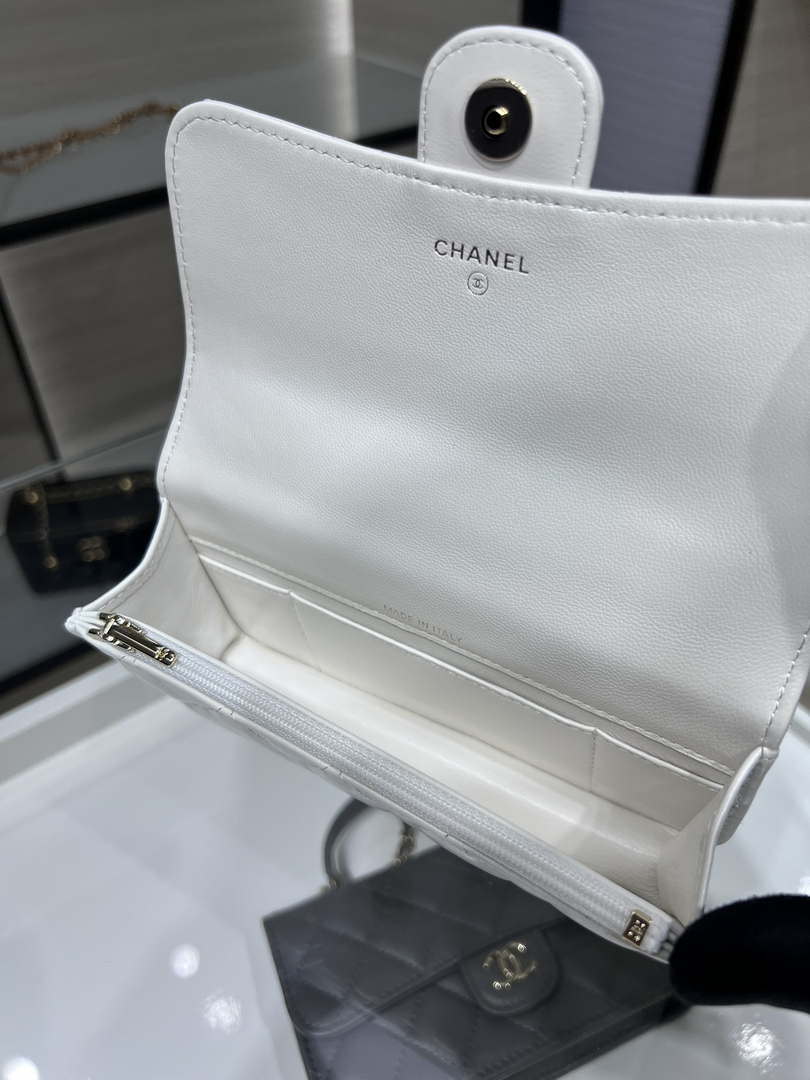Chanel AP3226 Phone Holder with Chain Lambskin & Gold-Tone Metal White