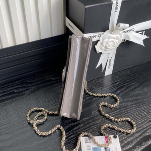 Chanel AP3226 Phone Holder with Chain Patent Calfskin & Gold-Tone Metal Gray - Default Title - View 5